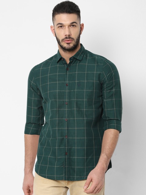 

Allen Solly Men Green Slim Fit Checked Cotton Linen Casual Shirt