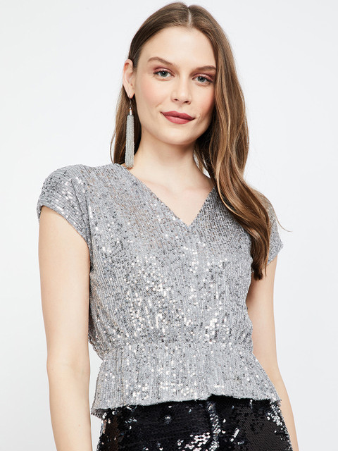 

Ginger by Lifestyle Women Silver-Toned Embellished Peplum Top