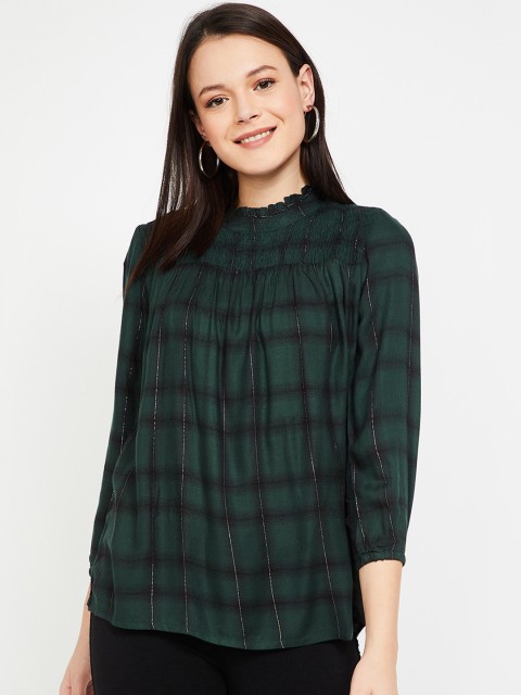 

Fame Forever by Lifestyle Women Green Checked A-Line Top