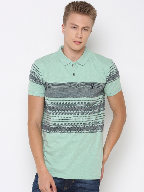 

PORTBLAIR Men Green & Blue Printed Polo Collar T-shirt