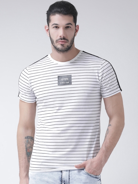 

Rex Straut Jeans Men White Striped Round Neck T-shirt