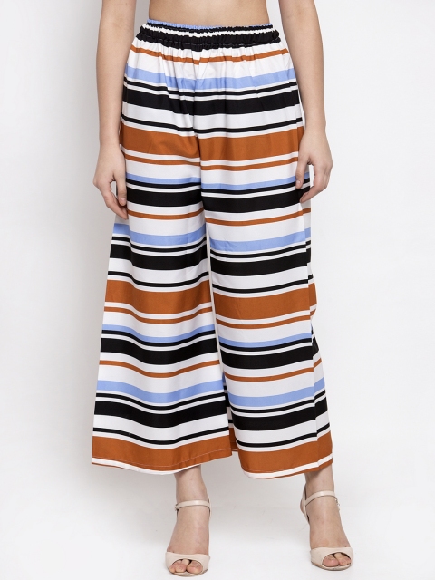 

TAG 7 Women White & Black Printed Flared Palazzos