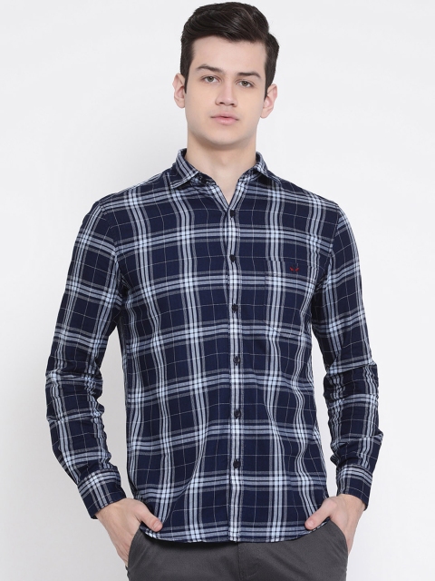 

Crimsoune Club Men Navy Blue & Grey Slim Fit Checked Casual Shirt