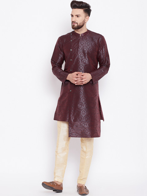 

See Designs Men Burgundy & Beige Woven Design Kurta with Pyjamas