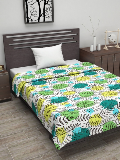 

Divine Casa White & Green Floral AC Room 110 GSM Single Bed Dohar
