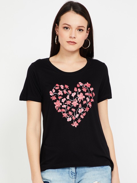 

Bossini Women Black Printed Round Neck T-shirt