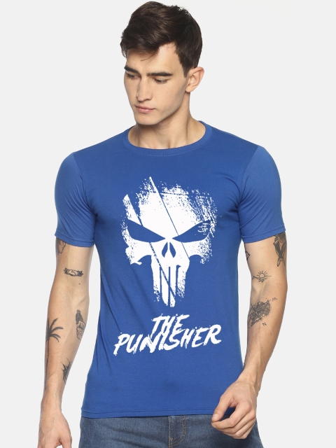

Le Bison Men Blue & White Printed Round Neck T-shirt