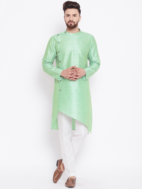 See Designs Men Lime Green Printed Asymmetric Kurta
