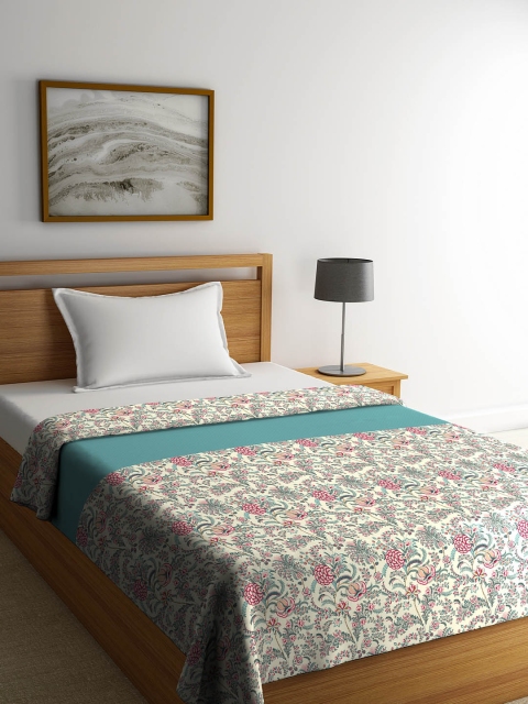

Portico New York Cream-Coloured & Blue Floral AC Room 120 GSM Single Bed Comforter