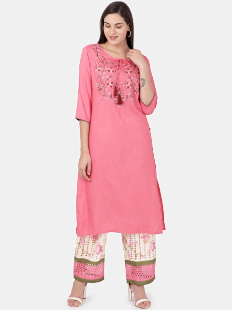 

Alena Women Pink & Cream-Coloured Yoke Design Kurta with Palazzos
