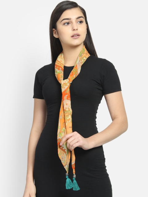 

Anekaant Women Orange & Green Printed Scarf