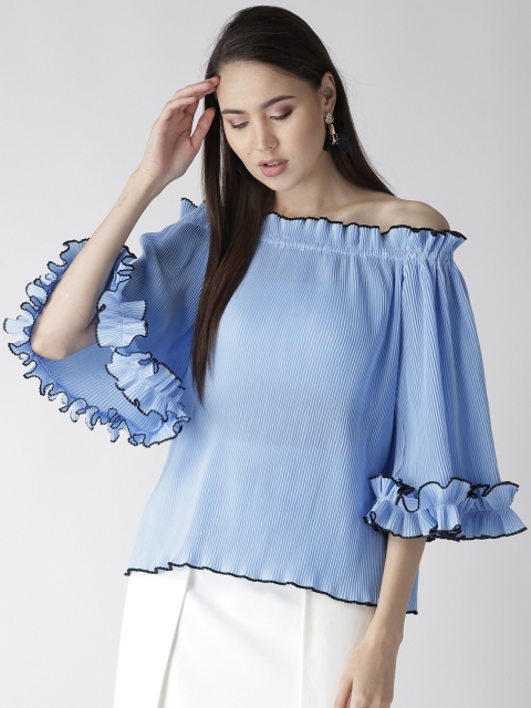 

plusS Women Blue Solid Bardot Top