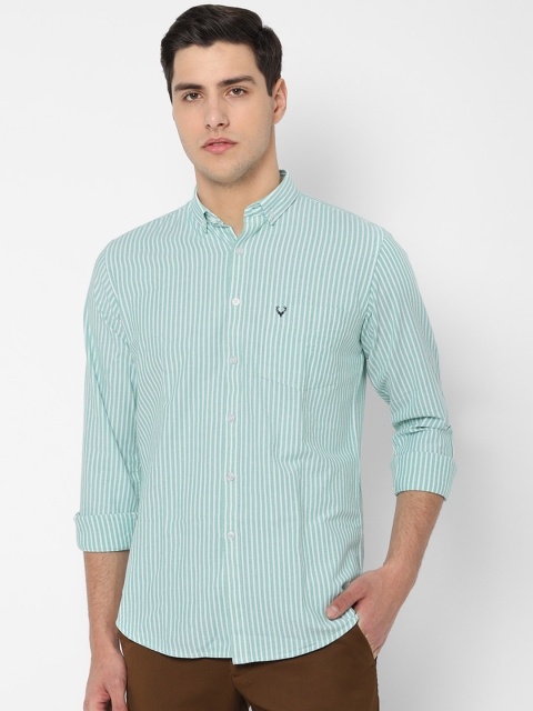 Allen Solly Men Green & White Slim Fit Striped Casual Shirt