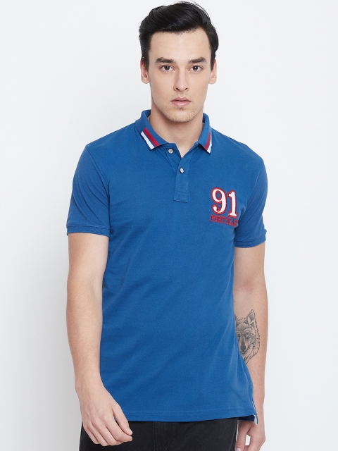 

PORTBLAIR Men Blue Solid Polo Collar T-shirt
