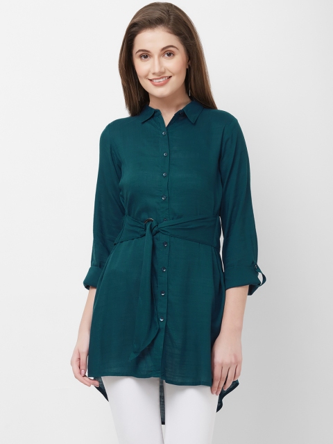 

109F Women Green Solid Shirt Dress