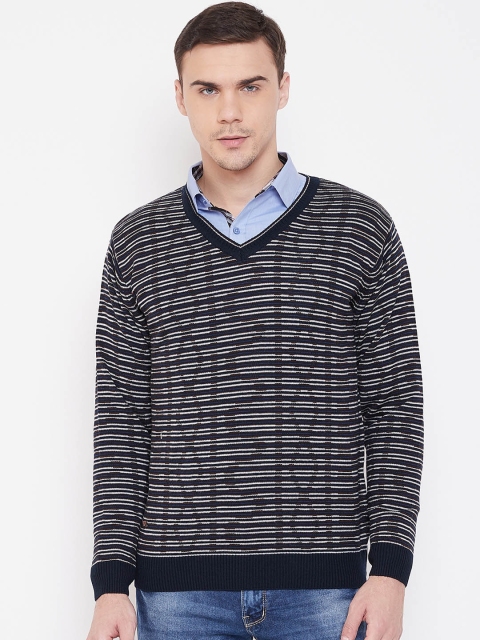 

Duke Men Navy Blue Striped Pullover Sweater