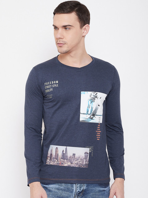 

Duke Men Navy Blue & Off-White Printed Round Neck T-shirt
