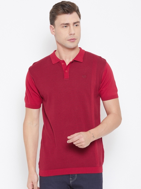 

Duke Men Red Self Design Polo Collar T-shirt