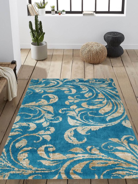 

PRESTO Teal Blue & Beige Printed Anti-Skid Carpet