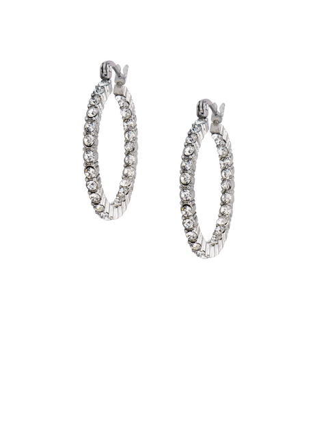 

Inox Jewelry Silver-Toned Cubic Zirconia Studded Circular Hoop Earrings