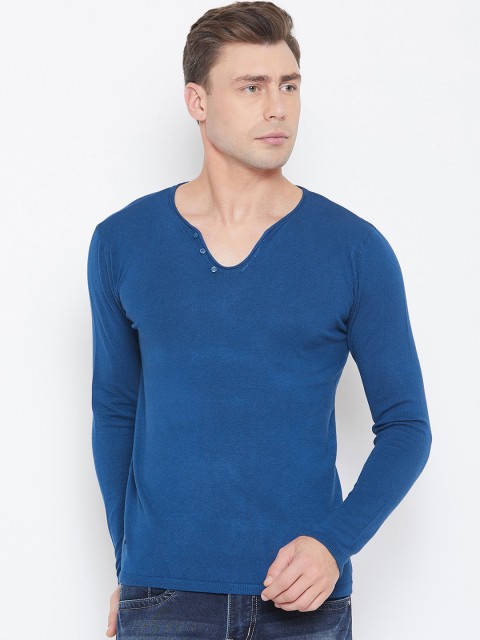 

Duke Men Blue Solid V-Neck T-shirt