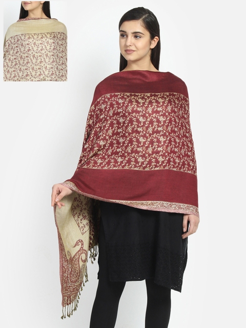

Anekaant Women Maroon & Cream Coloured Paisley Woven Design Reversible Shawl, Multi