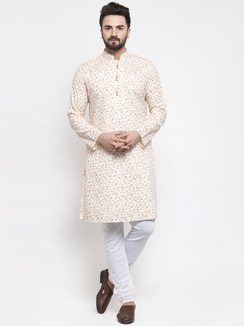 

TREEMODA Men Beige & White Printed Kurta with Churidar
