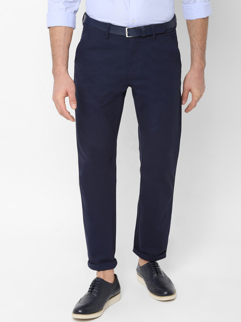 

Allen Solly Men Navy Blue Regular Fit Self Design Formal Trousers