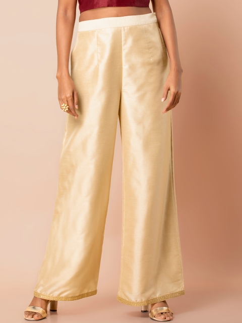

INDYA Women Beige Solid Wide Leg Palazzos