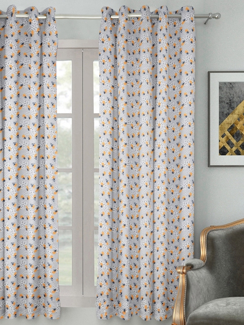 HOUZZCODE White Printed Single Curtain
