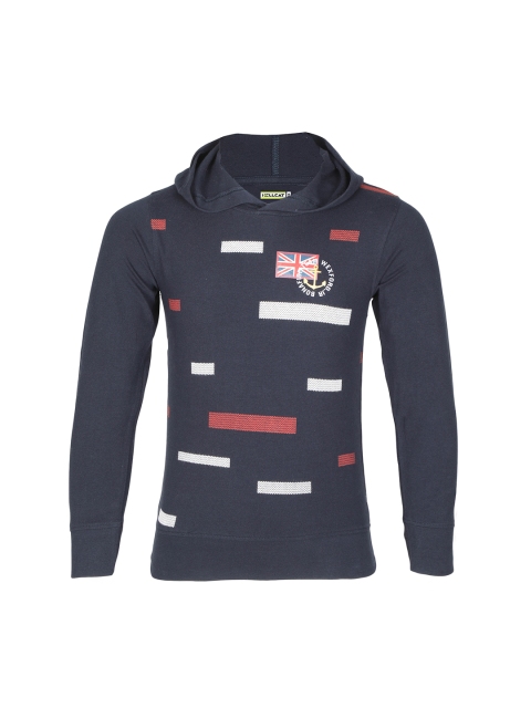 

HELLCAT Boys Navy Blue Printed Hooded T-shirt