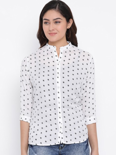 

Crimsoune Club Women White Standard Slim Fit Printed Casual Shirt