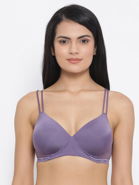 

Clovia Purple Solid Padded Non-Wired T-shirt Bra BR1945P1232B
