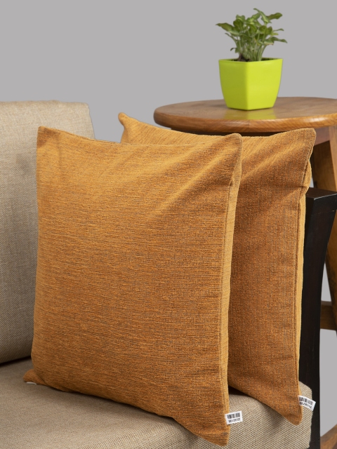 

HOUZZCODE Brown Set of 2 Solid Square Cushion Covers