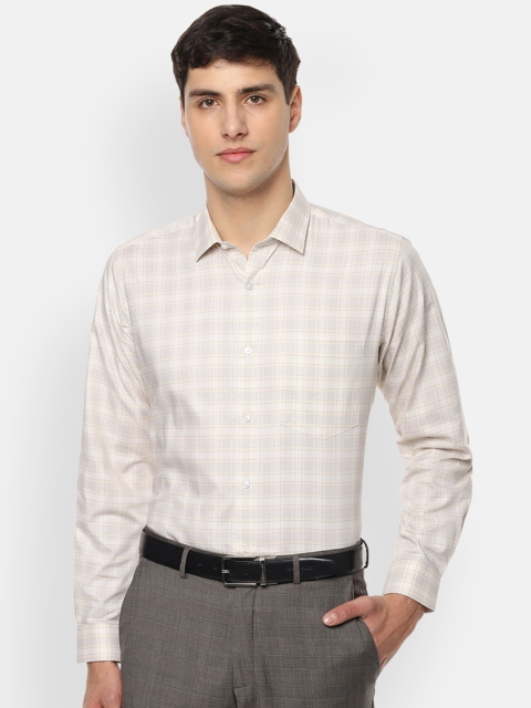 

Van Heusen Men Beige & Grey Regular Fit Checked Formal Shirt