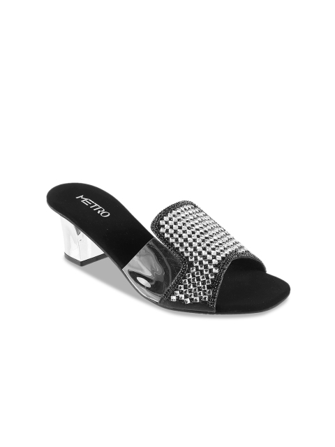 

Metro Women Black & Silver-Toned Embellished Heels