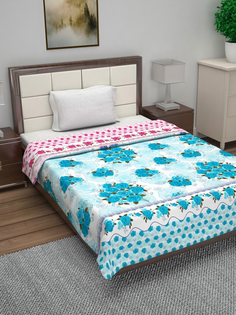 

Divine Casa Pink & Blue Floral AC Room 110 GSM Single Bed Dohar