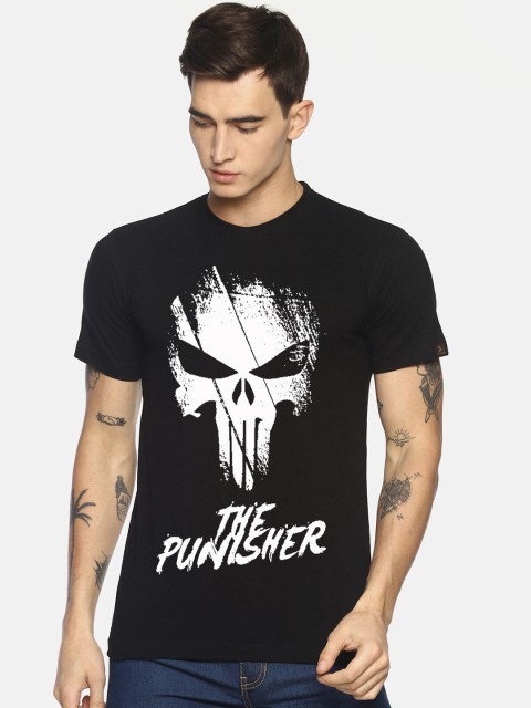 

Le Bison Men Black & White Printed Round Neck T-shirt