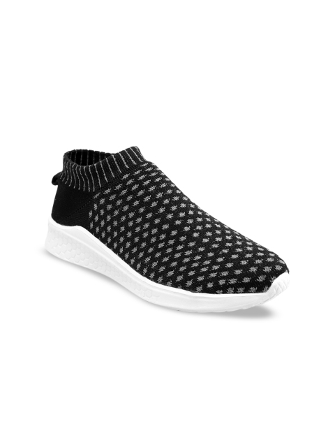 

meriggiare Women Black Woven Design Flyknit Mesh Mid-Top Slip-On Sneakers