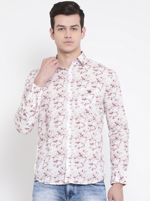 

Crimsoune Club Men White & Brown Standard Slim Fit Printed Casual Shirt