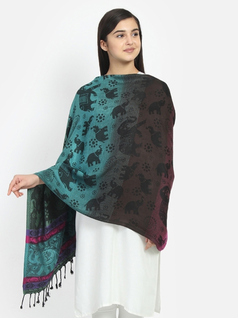 

Anekaant Women Black & Green Woven Design Reversible Shawl