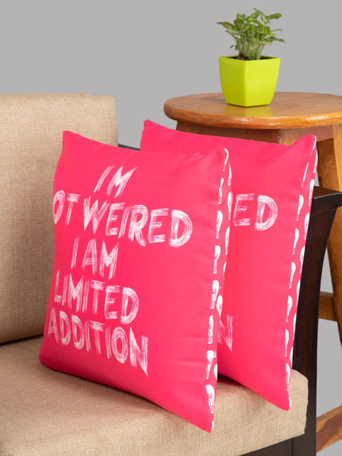 

HOUZZCODE Pink Set of 2 Quirky Square Cushion Covers