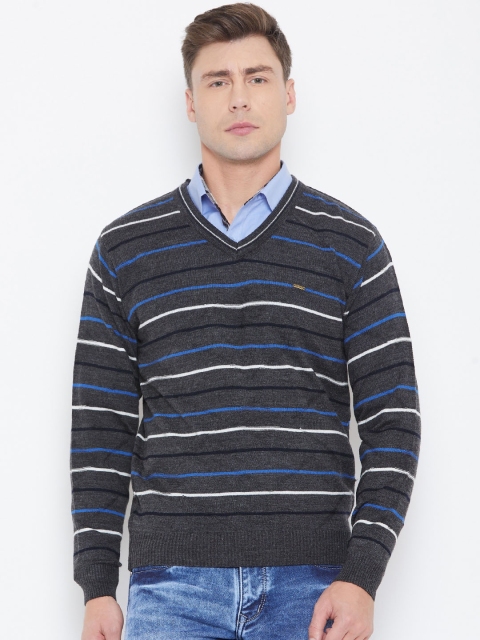 

Duke Men Grey Striped Woolen Pullover Sweater