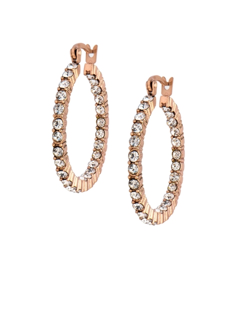 

Inox Jewelry Rose Gold & White Circular Cubic Zirconia Hoop Earrings