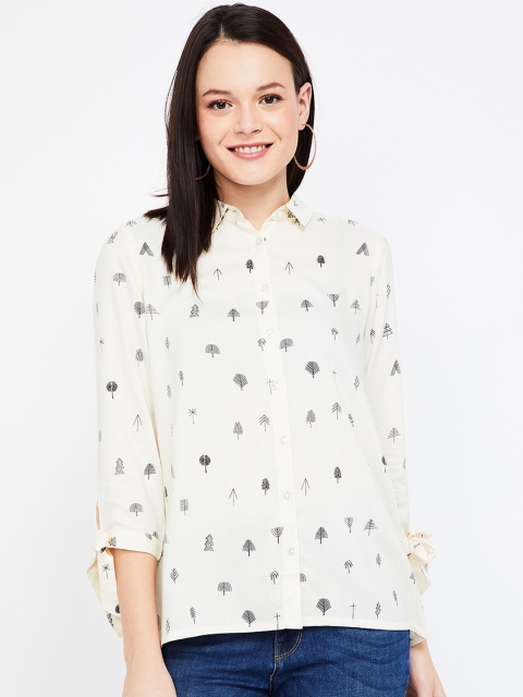 

Fame Forever by Lifestyle Women Off-White Printed Shirt Style Top