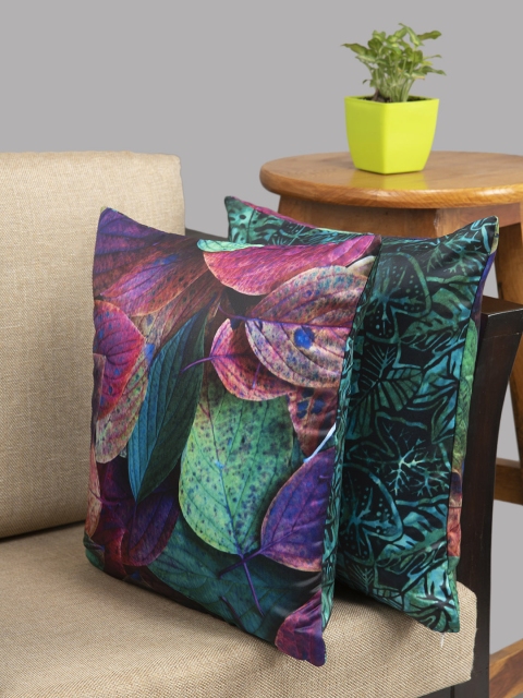 

HOUZZCODE Green & Pink Set of 2 Floral Square Cushion Covers