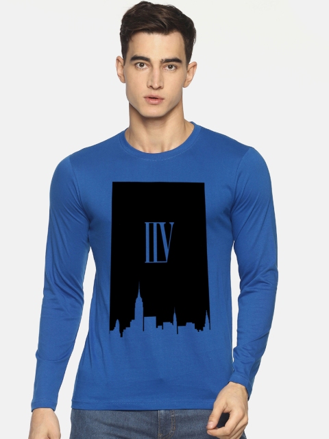

Le Bison Men Blue & Black Printed Round Neck T-shirt