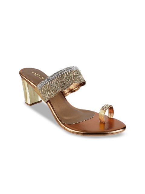 

Metro Women Bronze-Toned Embellished Block Heels