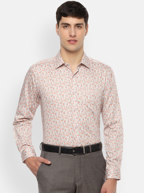 

Van Heusen Men Off-White & Peach-Coloured Regular Fit Printed Formal Shirt