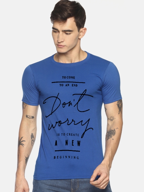 

Le Bison Men Blue & Black Printed Round Neck T-shirt